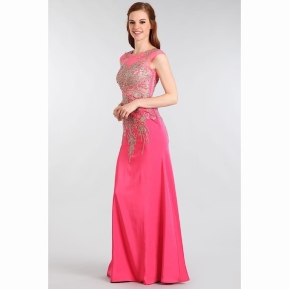 1572 Pink or Purple or Red Gold Lace Dress - Picture 8 of 14